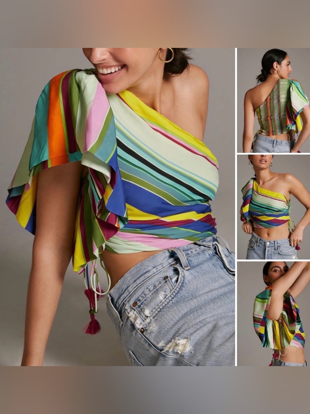 Anthropologie Hope For Flowers One Shoulder Fitted Smocked Back Top Small